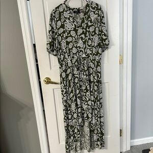 MSK Olive and White Floral Maxi Dress